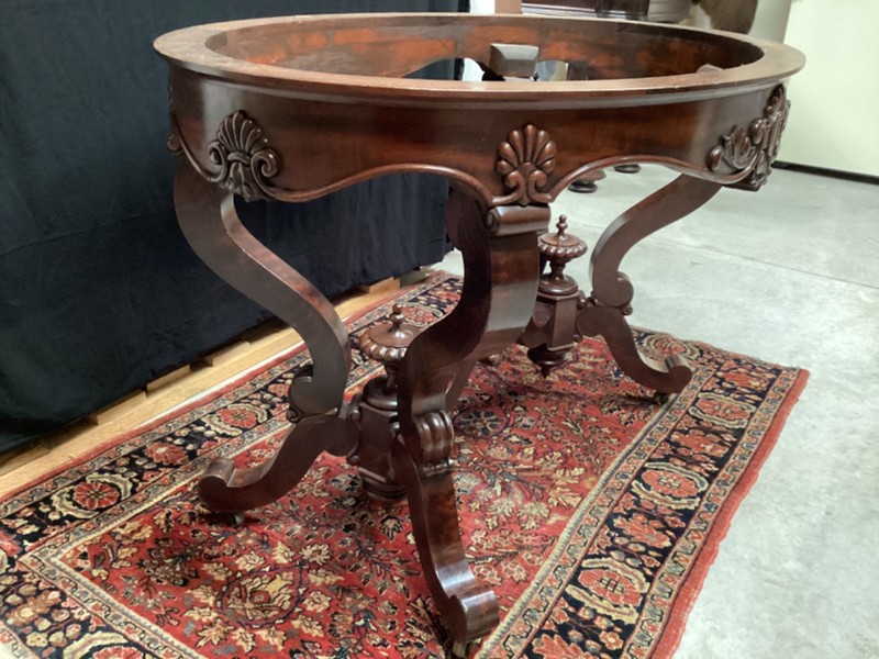 Antique Victorian large marble top table mahogany circa 1850 attributed to Meeks gallery
