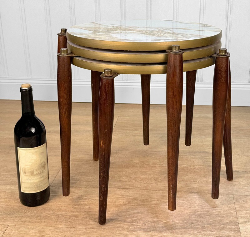 Mid-Century Atomic Marbled Stacking Round Side Tables – Set of 3 gallery