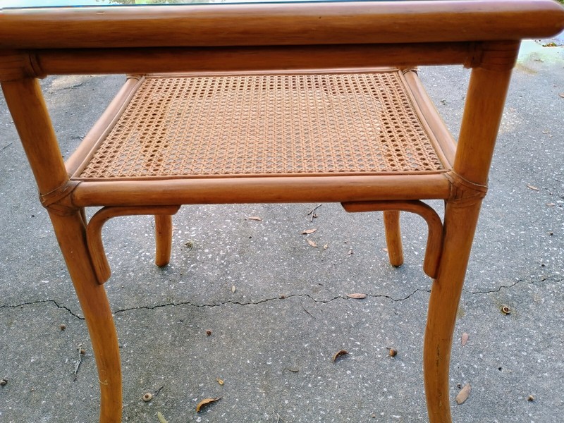 Vintage Bamboo Rattan Coffee /End Table with Glass Top gallery