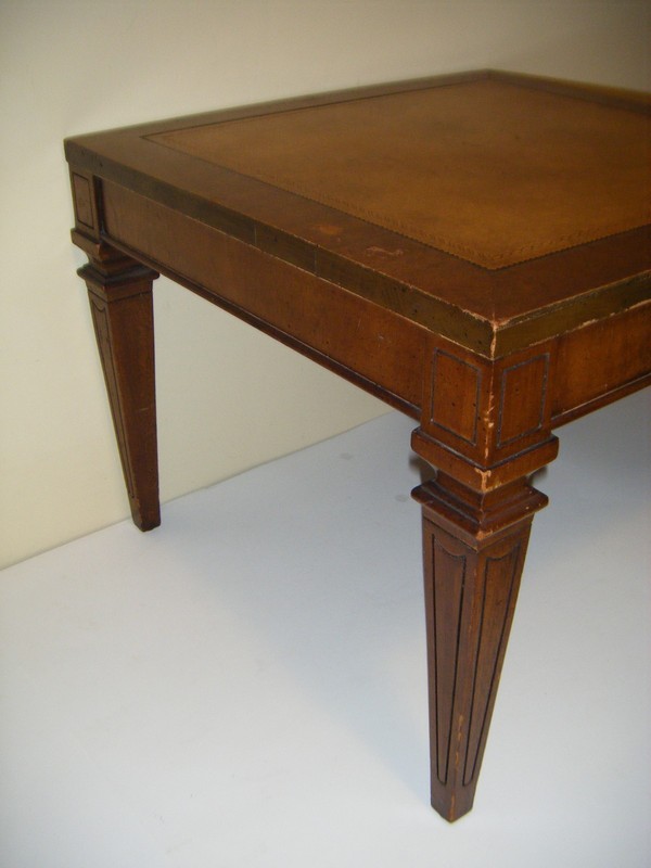 Antique MCM Wood Leather Top 18"x18" Ornate End Table gallery