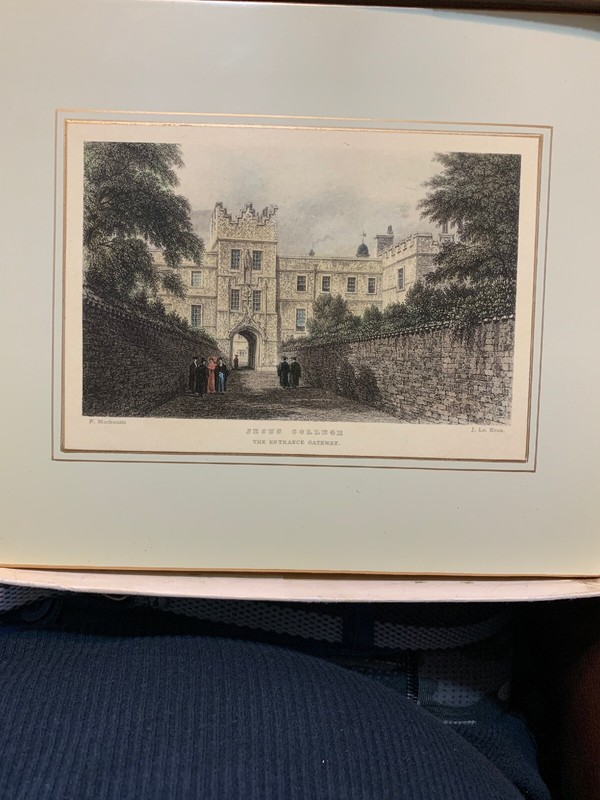 antique tea tray-Jesus COLLEGE, 1800s postcard by F. Mackenzie/J. Le Keux