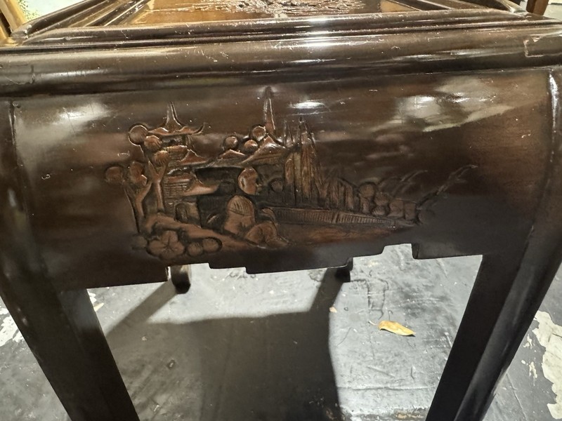Vintage Engraved Nesting Tables Oriental Rose Wood Beautiful gallery