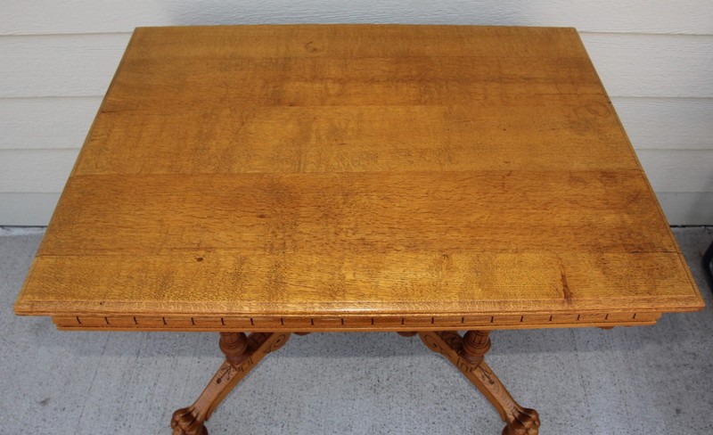 Antique Ornate Solid Quartersawn Oak Heavily Carved 4 Clawfoot Lamp Accent Table gallery