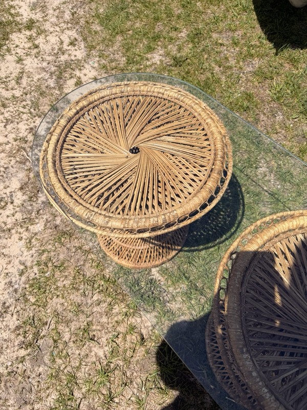 Vintage Wicker/Rattan Glass Top Coffee Table – Boho Coastal Peacock Style gallery