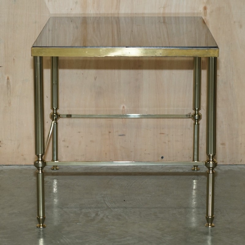 MAISON JANSEN NEST OF TABLES HOLLYWOOD REGENCY NEST OF THREE BRASS GLASS TABLES gallery