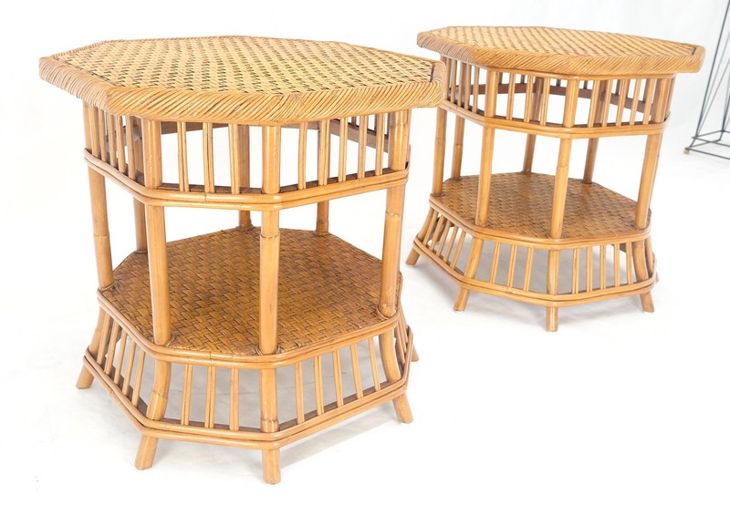 Cane Bamboo Rattan Octagon Shape 2 Tier End Side Lamp Occasional Table MINT gallery