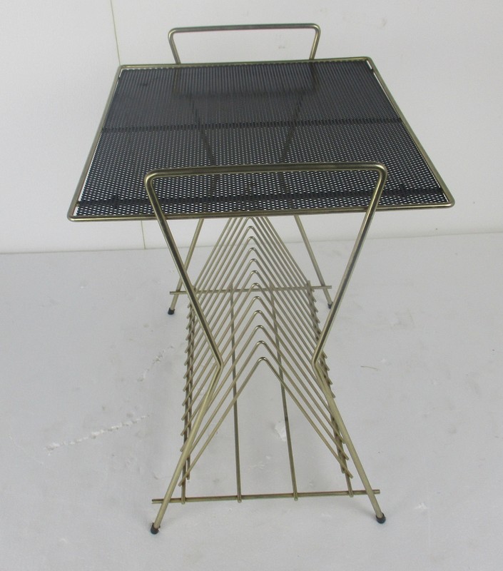 Atomic Perforated Wire Iron Cart Trolley Music Albums Side Table Mid Century M gallery
