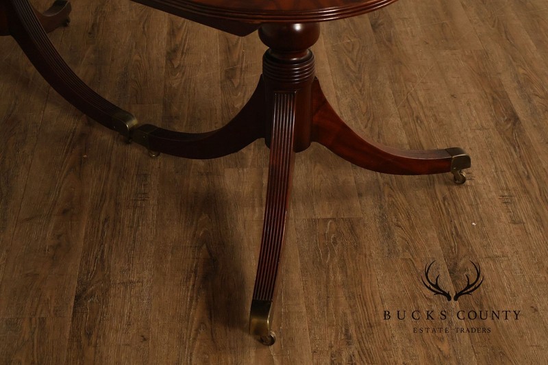 Regency Style Banded Mahogany Double Pedestal Dining Table With 2 Leaves gallery