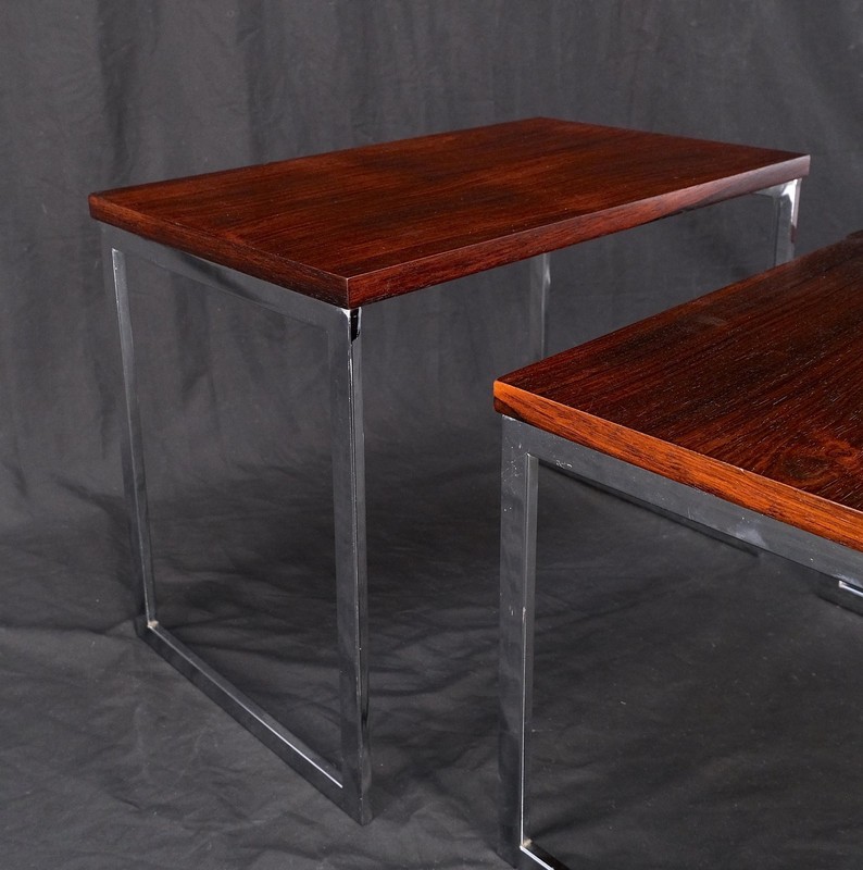 Rosewood Tops Chrome Base Mid Century Modern Set of 3 Nesting Side End Tables gallery
