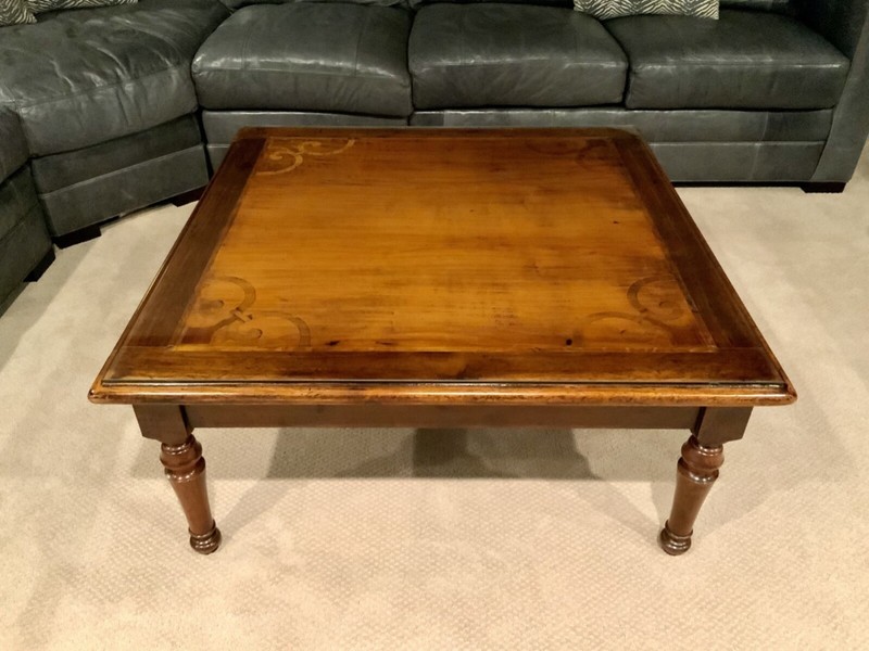Antique English Square Coffee Table With Fleur-De-Lis Satinwood Inlay