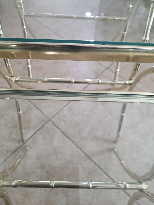 Set Of 3 Mid Century Modern Faux Bamboo Brass Nesting Tables gallery