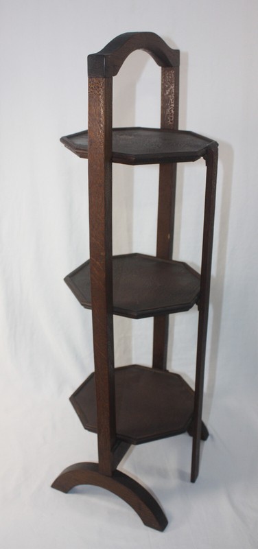 Antique 29" Folding Wooden 3 Octagonal Tier Cake Pie Stand -s gallery