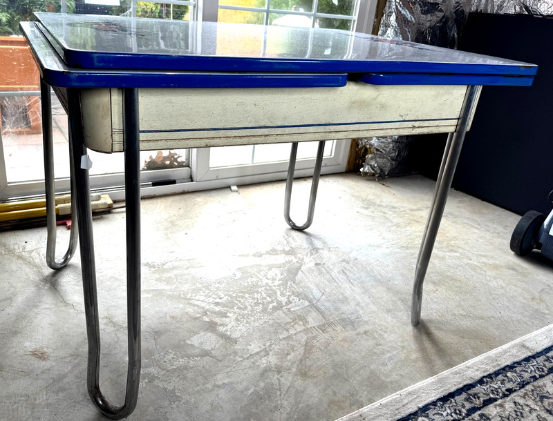 Vintage 1930s Porceliron Enamel Top Kitchen Table Beaver Falls PA Chrome Legs gallery