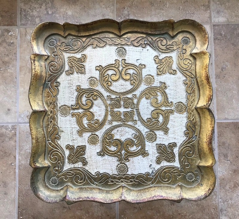 Vintage Italian Florentine Accent Table Gold Gilt Tones & Off White, Ornate gallery