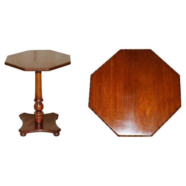 FULLY RESTORED SUBLIME ANTIQUE CIRCA 1880 MAHOGANY INLAID TRIPOD SIDE LAMP TABLE