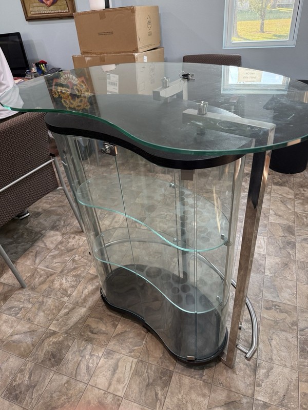 Clear Glass Coffee Bar Metal Frame ANDREW PEARSON DESIGN 856COSMO BAR