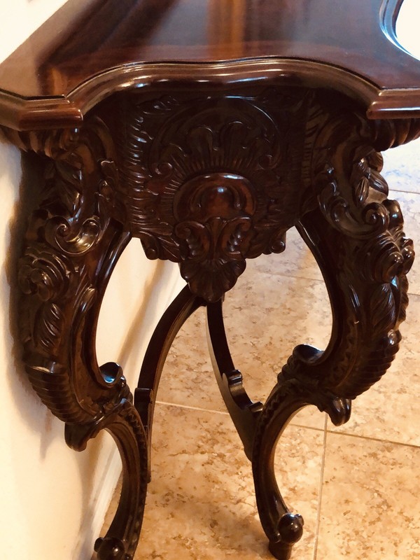 ORNATE MAHOGANY FORMAL HAND CARVED entry TABLE gallery