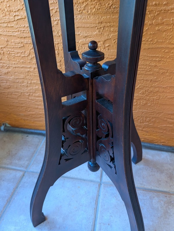 Antique Gothic Revival Oak Plant Stand / Lamp Table Art Nouveau Style 25” Tall gallery
