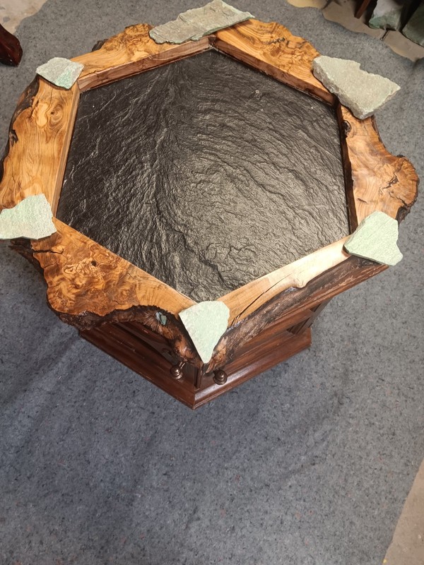 Oak Octagon Table Black Walnut Insert Table Top gallery