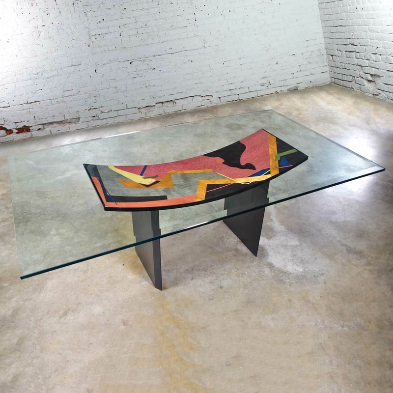 Italian Dining Table by Pietro Costantini Black Lacquer & Geometric Inlay gallery