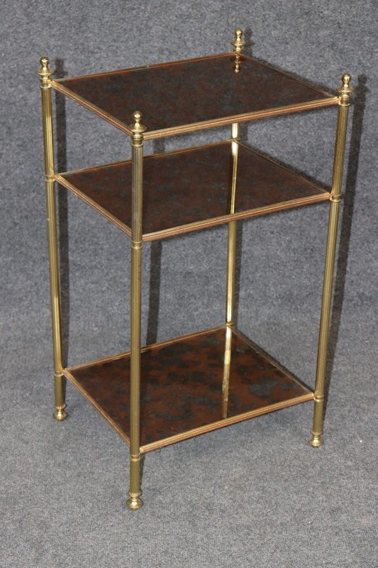 Maison Jansen Style Eglomise Glass & Brass 3 Tier End Table C. 1950's gallery