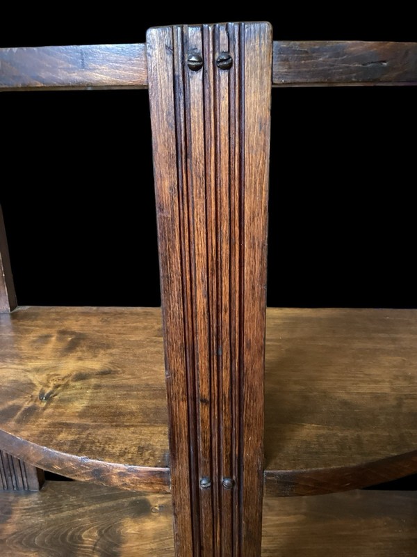 Antique Vtg Art Deco Arts & Crafts 3 Tier Wood Demilune Side End Table Bookshelf gallery
