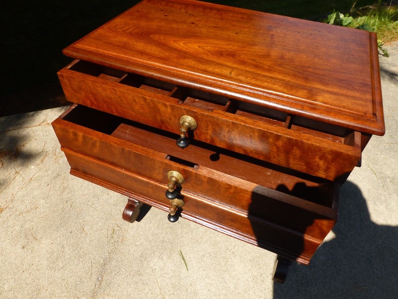 AMERICAN ROCOCO WALNUT 2 DRAWER SEWING STAND TABLE c1860 gallery