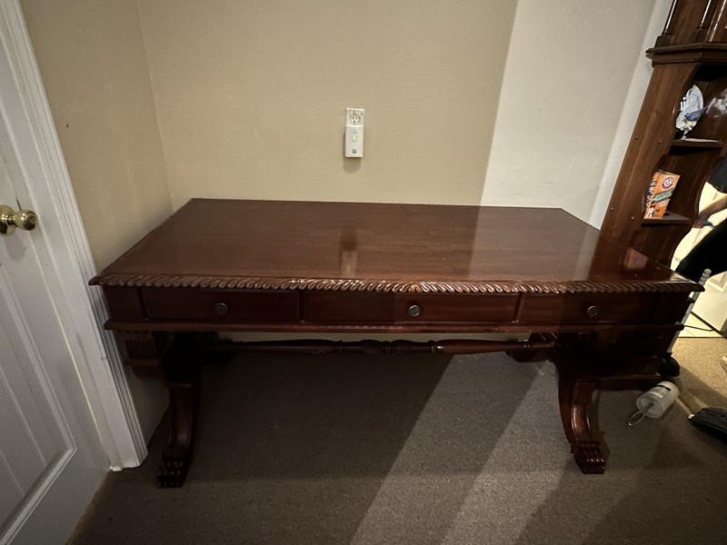 Wooden Executive Desk with Drawers and Carved Detail Antique Mahogany
