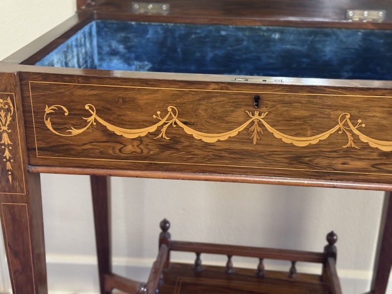Antique Marquetry Vitrine Display Table with Beveled Glass Top 19th Century gallery