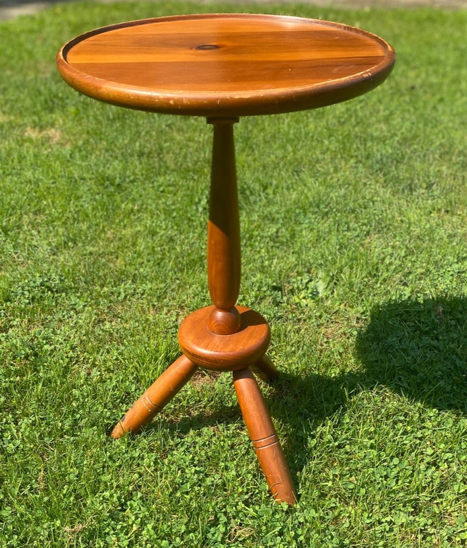 Vtg MCM 3 Leg Round Table Plant Stand William Fetner NC Knotty Pine Log Cabin