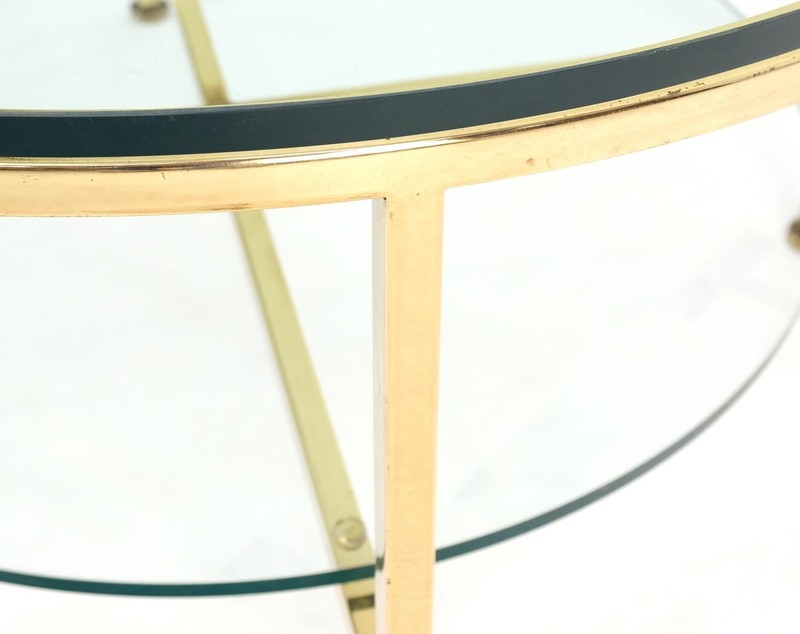 Two Tier Cross Shape Brass Base Round Occasional Coffee Side End Table Stand gallery