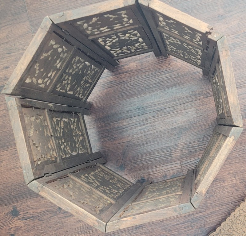 ANTIQUE intricately carved Anglo-Indian wooden side table with inlaid details gallery