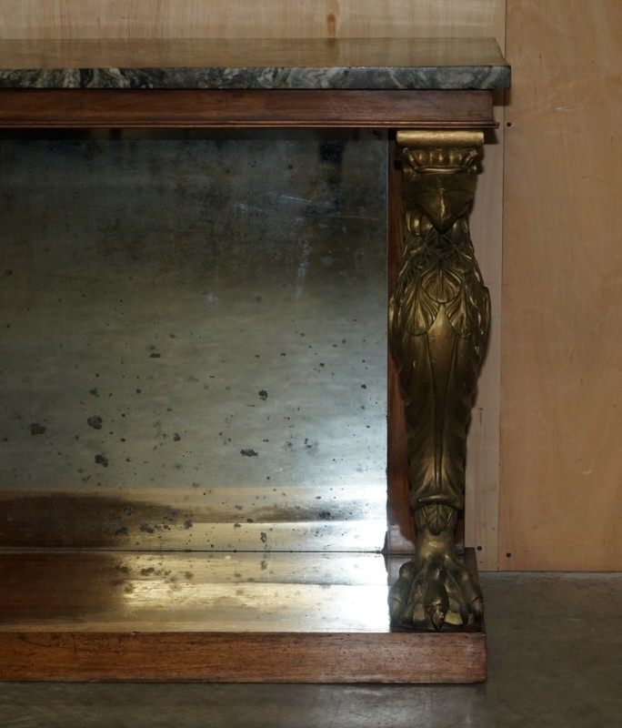 STUNNING ANTIQUE REGENCY ROSEWOOD GILTWOOD & MARBLE EAGLE CARVED CONSOLE TABLE gallery