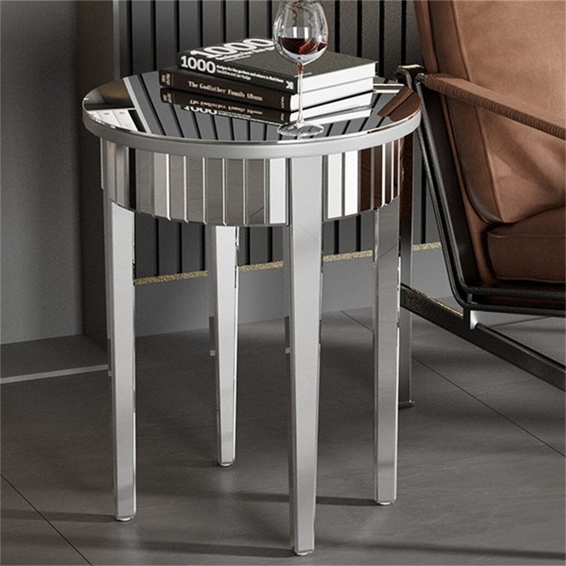 High End Mirrored Side Table Sturdy Silver Glass Nightstand Bedroom Furniture gallery