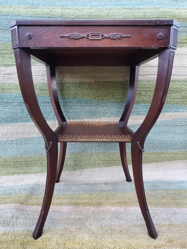 Early Antique Zangerle & Peterson Two-Tier Side occasional Table Brass Accents gallery