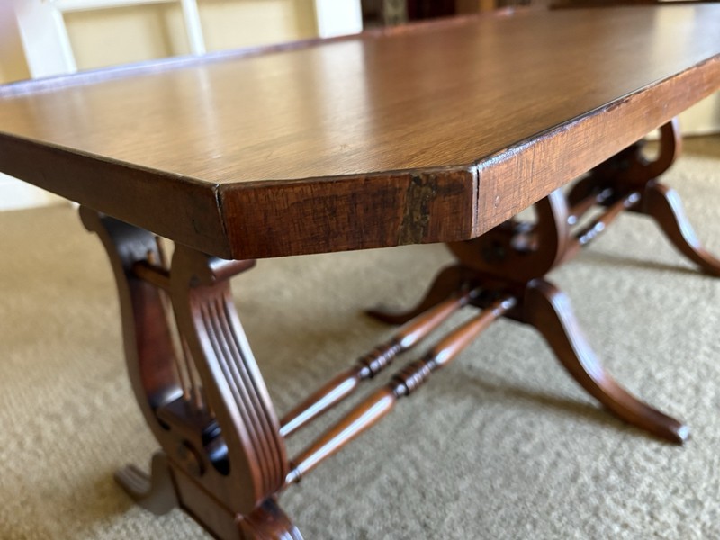 Antique English Regency Mahogany Wood Lyre Harp Base Coffee Table gallery