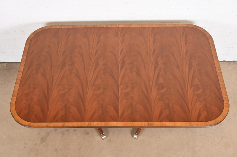 Ethan Allen Georgian Banded Flame Mahogany Double Pedestal Dining Table gallery