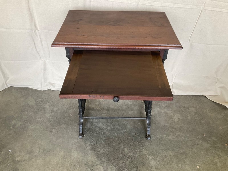 19th Century Gothic Cast Iron & Walnut Industrial Work Table Stand Bench Rare gallery