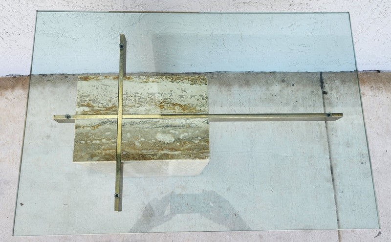 Travertine Side Table Marble Glass by ARTEDI 1970s gallery