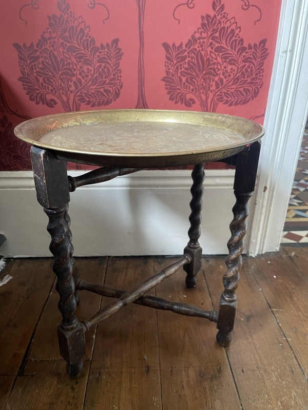 Antique Middle Eastern Folding Round Brass Tray Top Table campaign