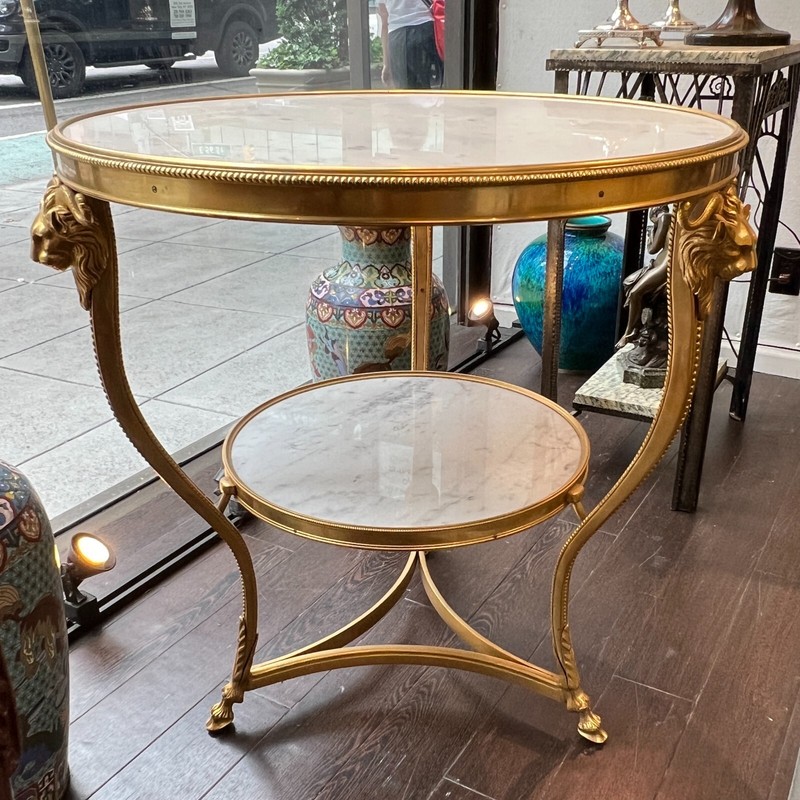 Louis XVI Style Gilt Bronze White Marble Gueridon / Center Table gallery