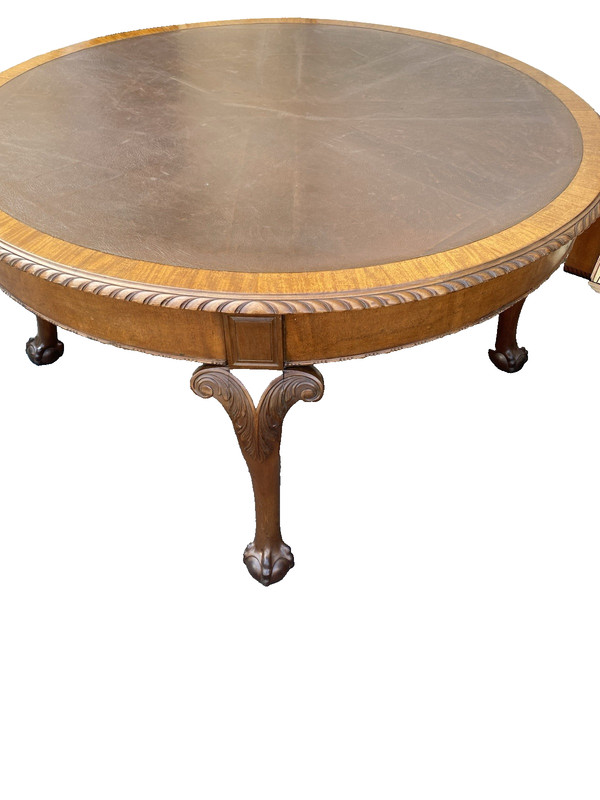 66354 Mahogany Leather Top Claw Foot Dining Table gallery