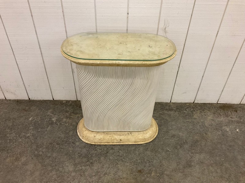 Tessellated Fossil Stone, Split Pencil Reed Side Table Maitland Smith Style