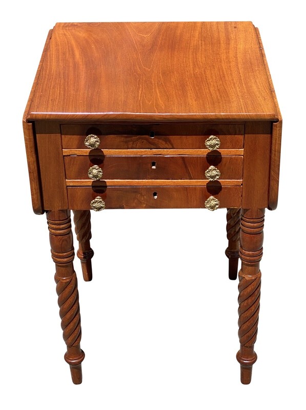 Antique Mahogany 3 Drawer Worktable / Nightstand with Rope Carved Legs gallery