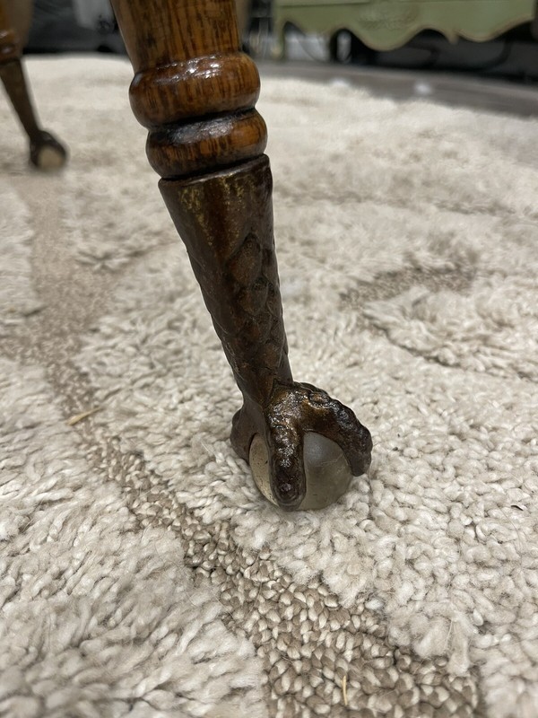 Antique tiger oak parlor side table W/brass and crystal ball feet Nice Condition gallery