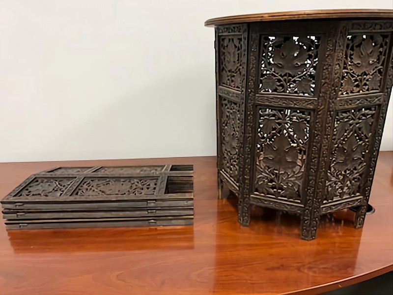 Exquisite Antique Hand Carved Indian Foliate Octagonal Table 19th Century gallery