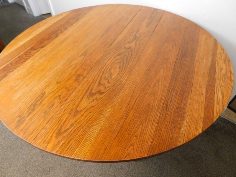 Antique Solid Oak 48" Mission Arts Crafts Round Dining Table Pedestal Base SHIPS gallery