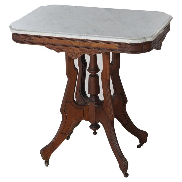 Eastlake Victorian Walnut, Burl & Marble Parlor Table C1890