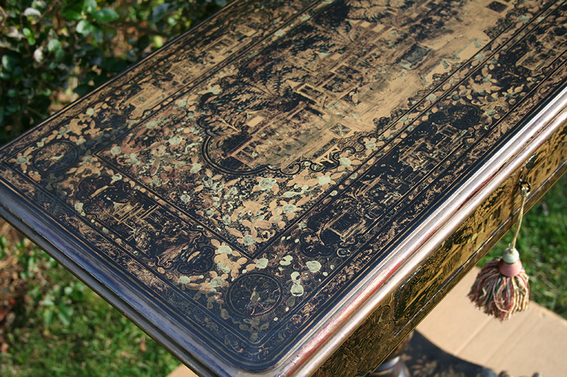 Antique China Trade Card Table, Rare, Lacquered and Gilded Circa 1840 gallery