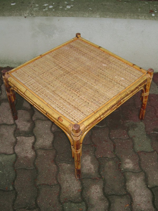 Square Bamboo, Rattan, and Wicker Coffee Table, Italy, 1960s Mid-Century gallery